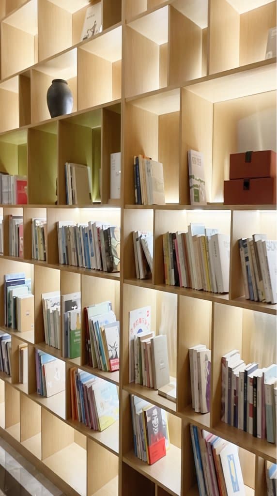 Bookshelves in a library